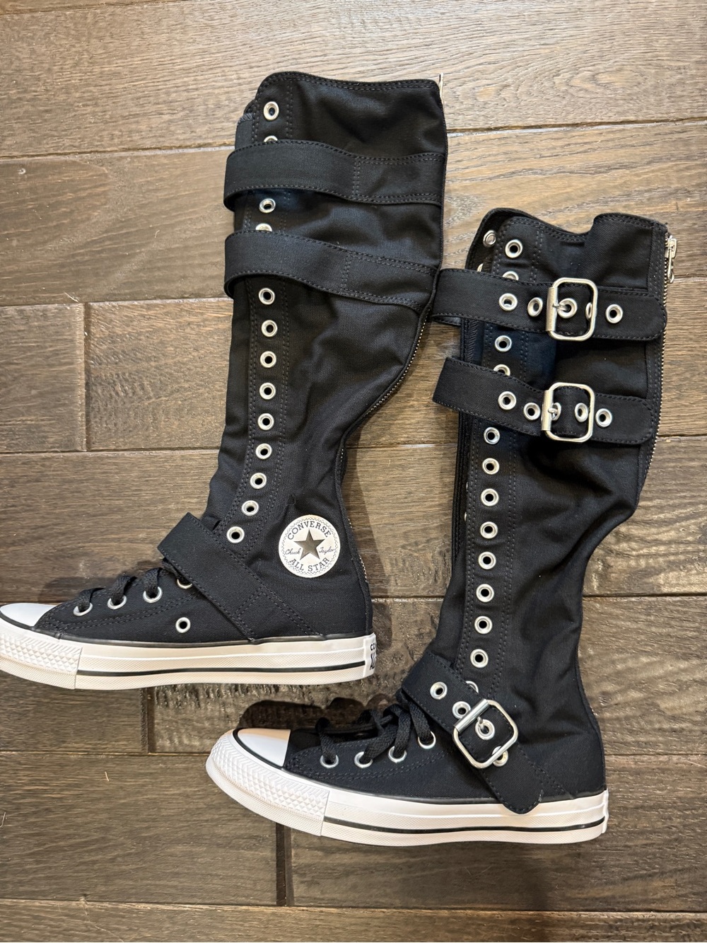 Converse All Star XX Hi Knee High Straps  Womens Black White Buckle Shoes 6 9